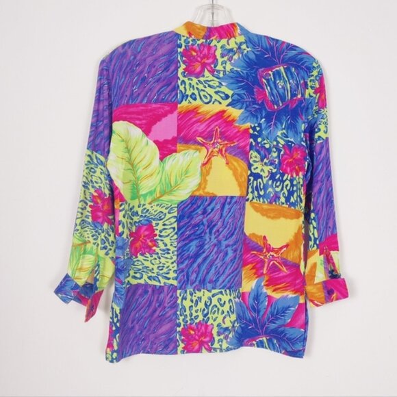 Sea Suns Women's Vibrant Tropical Print Button-Up Shirt - Made in USA Size Large - Picture 5 of 9